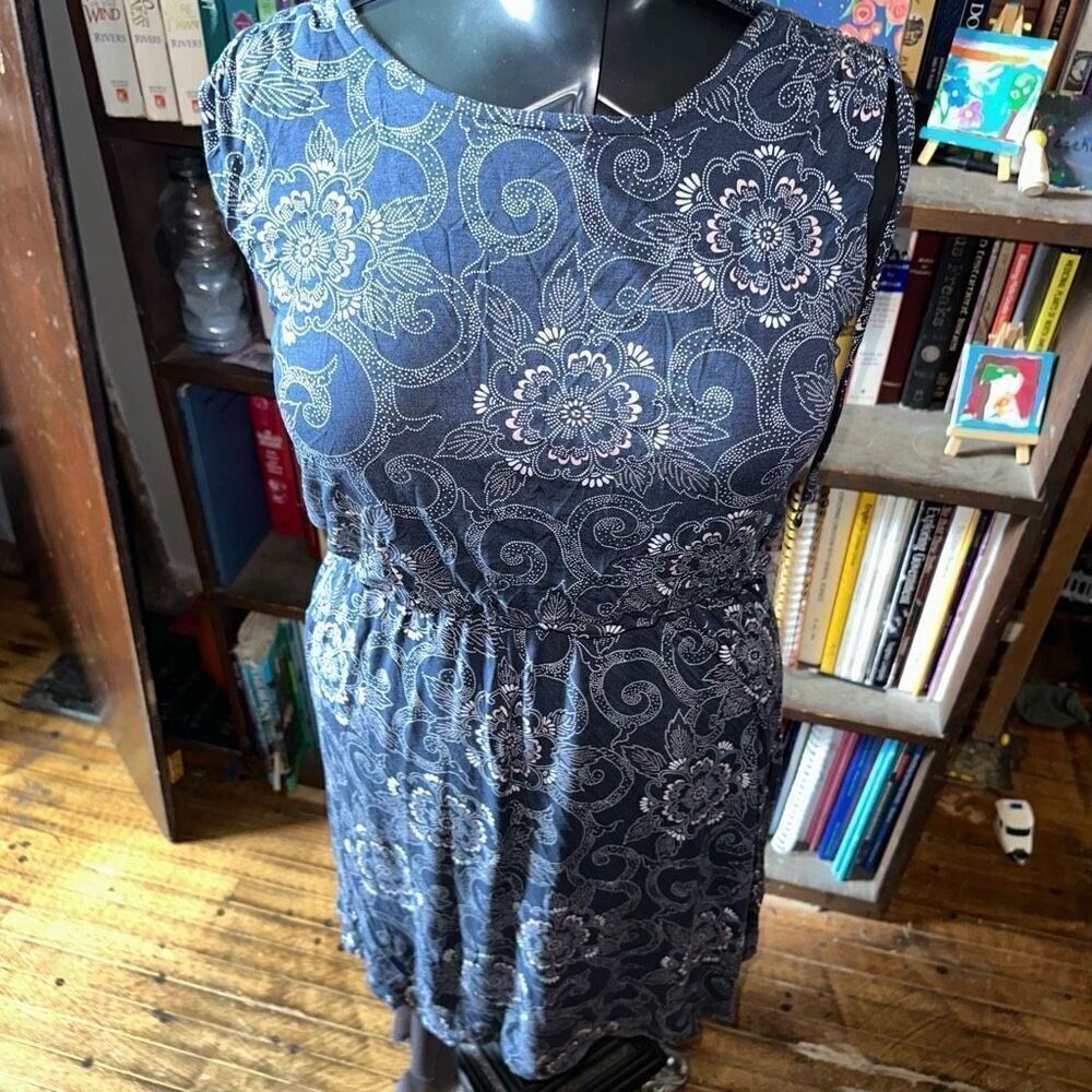 Loft Ann Taylor blue & pink floral knit travelcore S dress